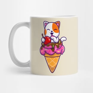 Cute Cat On Ice Cream Cone Cartoon Mug